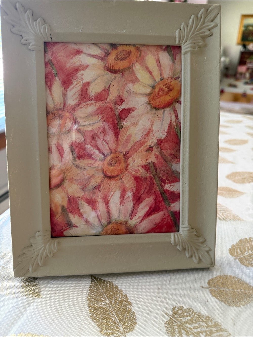Floral Daisy Art Print in Pink & White in Sage chalk paint frame - Home Accents